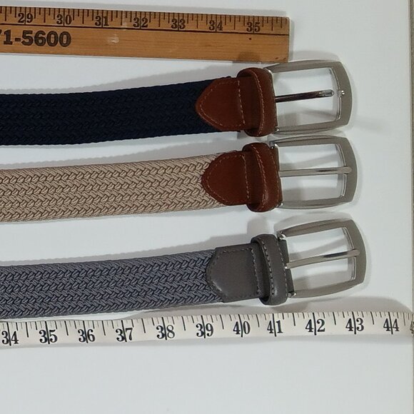 Set of 3 Braided Elastic Stretch Belts, Size Medium, Navy, Tan and Grey - Picture 9 of 10